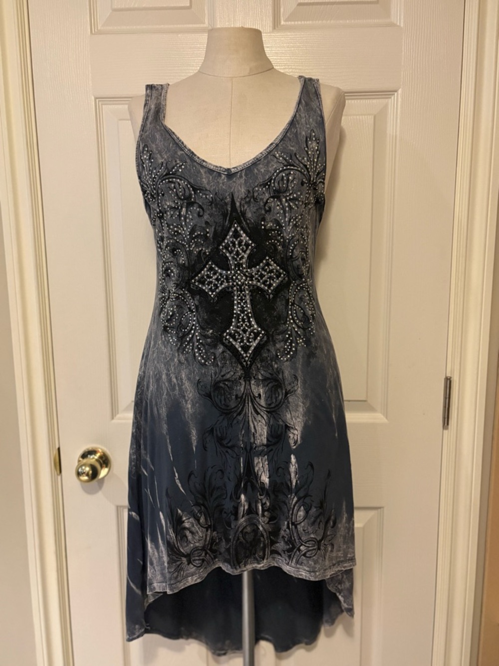 Vocal Gray Sleeveless Rhinestone Cross Asymmetrical Dress